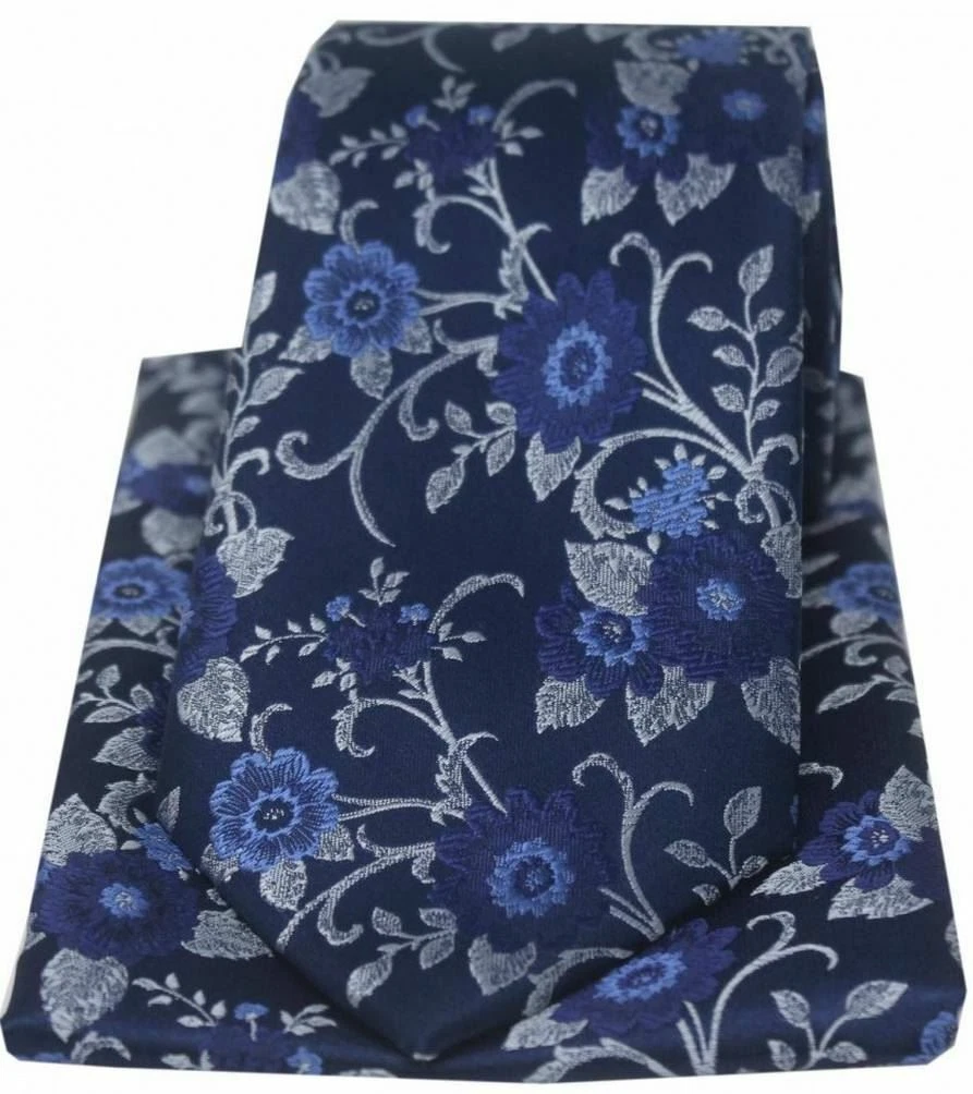 David Van Hagen Seidenkrawatte & Einstecktuch Set Marine