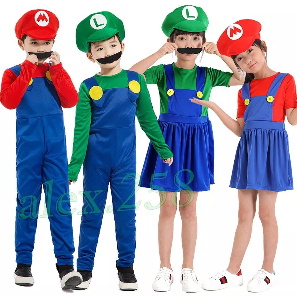 Kids Boys Girls Super Mario Luigi Halloween Fancy Dress Party Outfits  Costume