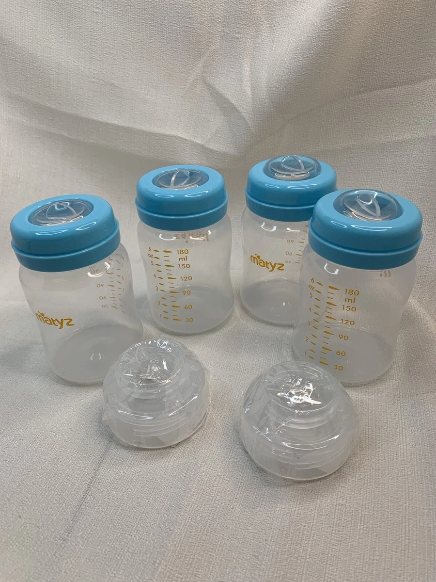 New Matyz 4 pack Wide Mouth Glass Breast Milk Storage Containers With Lids Blue