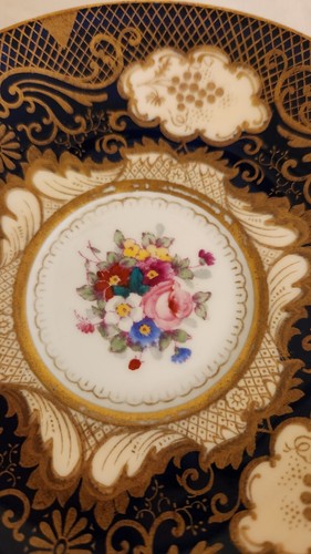 Vintage Crown Staffordshire Tea Cup & Saucer Cobalt Blue Pink Rose Gold Gilt - Picture 10 of 16
