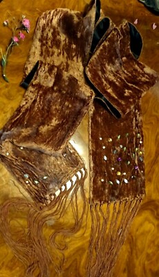 Designer Samtschal NINE WEST zimt Perlen u. Pailletten lange Fransen gefüttert