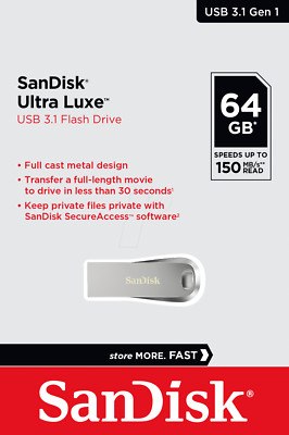 SanDisk Ultra Luxe 64GB USB 3.2 USB Stick 64 GB silber 300 MB/s Lesen OVP