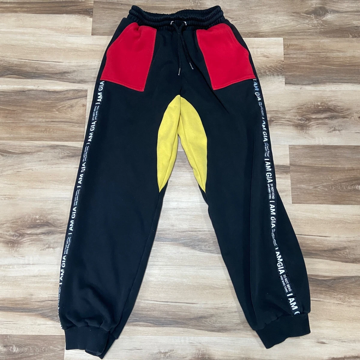 I.AM.GIA Jogger Sweatpants Womens Large Black Red Yellow Color Block High  Rise