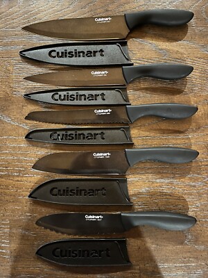 CUISINART Knives Set of 5 Black Plastic Handle Cutlery 502355 0518 With Covers