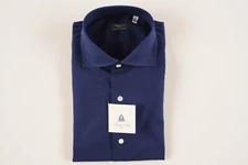 NWT FINAMORE 1975 Navy Blue Nailhead Cotton Spread Collar Dress Shirt 16 1/2 42