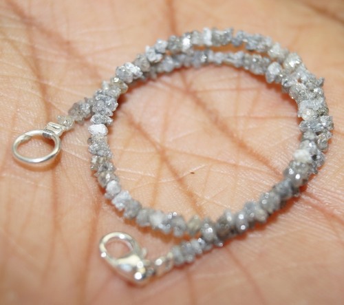 Brazalete de 8,02 quilates con cuentas de diamantes en bruto gris natural de 6,5" broche de plata .925 - Imagen 2 de 3