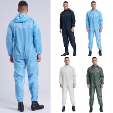 Unisex Anti-Static Coverall Front Zipper Full-body Dustproof Hooded Overalls
