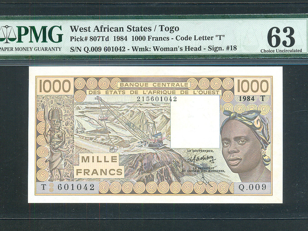 West African States/Togo:P-807Td,1000 Francs,1984 * PMG Ch. UNC 63 * Wybuchowe kupowanie w niskiej cenie