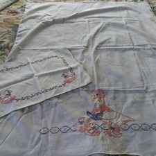 VTG Decorative Crib Baby Child Top Sheet  Pillow Case Hand Embroidered Geese
