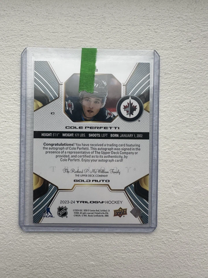 23-24 Trilogy Hockey Base Gold Auto #33 Cole Perfetti - Image 2 of 2