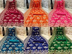Heavy Embroidery Vichitra Silk Saree Indian Designer Wedding Party Sari Blouse