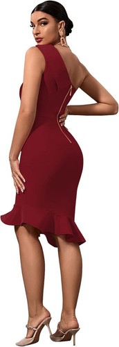 Neu mit Etikett $ 63 ärmelloses figurbetontes Damen-Midi-Cocktailkleid Fischschwanz rot eine Schulter - Bild 4 von 4