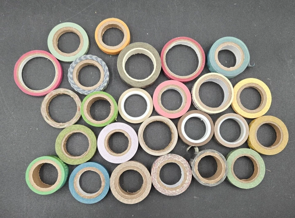 Lote de 25 Washi Tape tamanhos mistos marcas uso listras florais ditos - Imagem 2 de 2