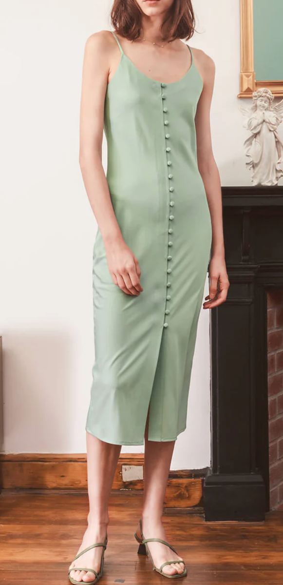 NWT Simple Retro Beryl Green Midi Slip Dress Aqua Green, L