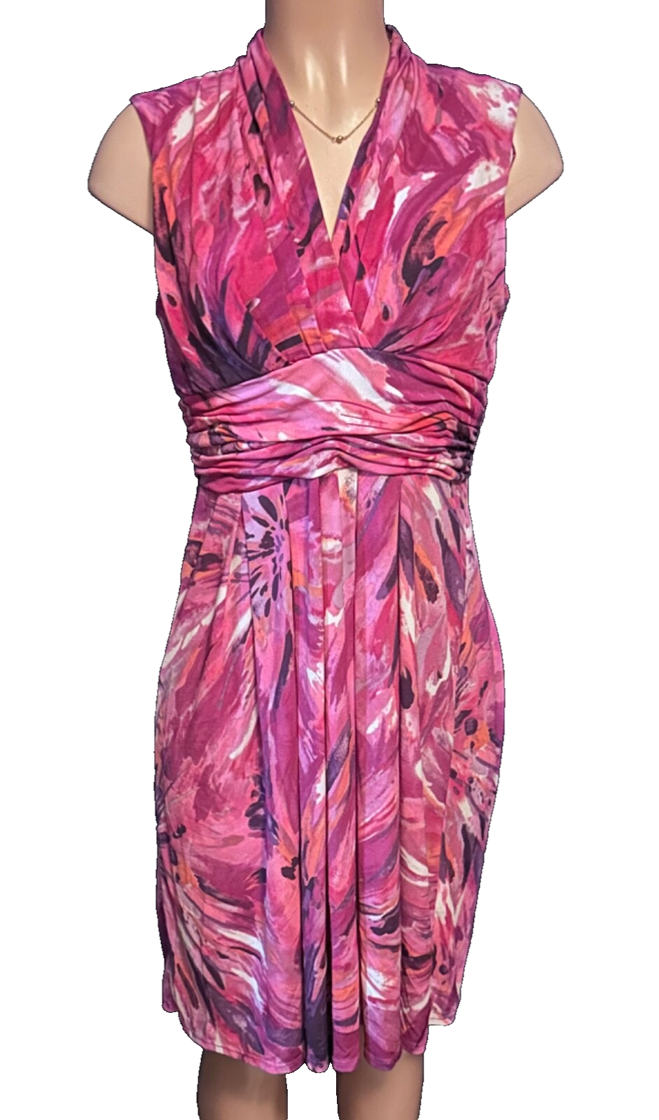 STUDIO I - WOMENS PINK & PURPLE PRINT FIT & FLARE DRESS EMPIRE WAIST- SIZE 6