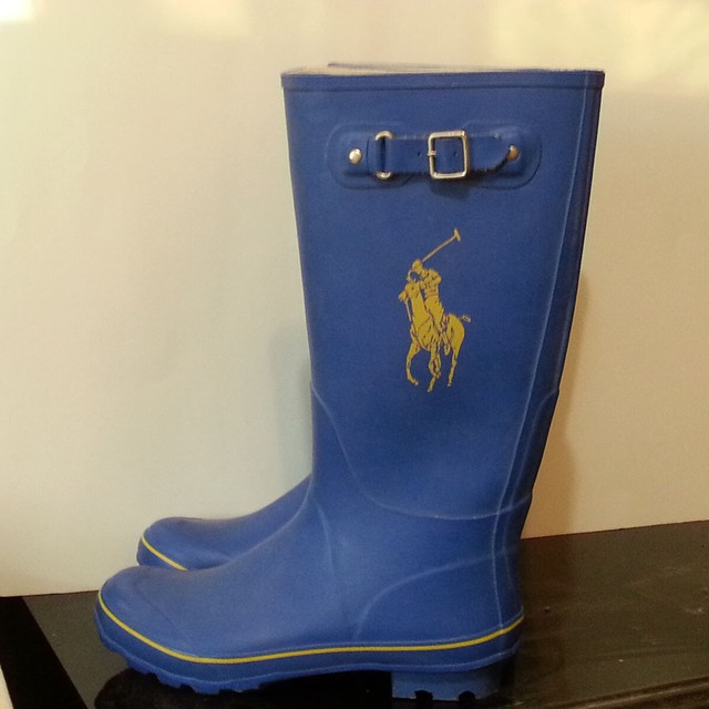 POLO Ralph Lauren MATTEO Men Size 9 D Rubber Rain Boots Blue Riding