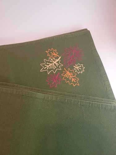 Embroidered 12"×18" Placemats S/12 Dark Green with Red Orange Taupe Leaves EUC - Picture 7 of 12