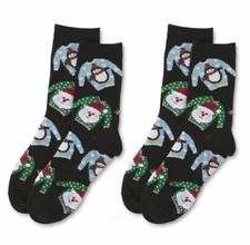 New 2pk Women's Holiday Christmas Stocking Stuffer Penguin Santa Socks Size 9-11