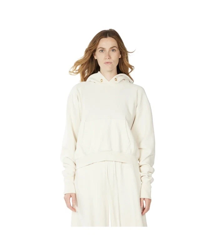 OFF WHITE Les Tien Felpa con Cappuccio Avorio Cropped Pesante Maglione Oversize