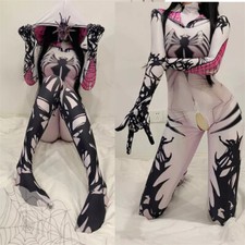 White Spider-Gwen Stacy Jumpsuit Women Cosplay Costume Open Crotch Halloween New