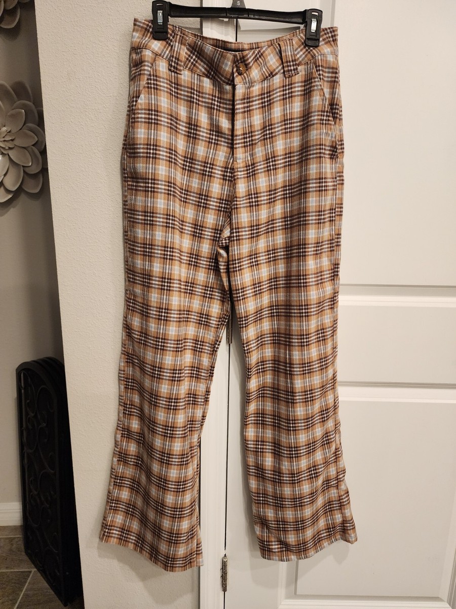 ▪️everyone brown slacks XL Hollister Brown Plaid Academia High Rise Baggy Wide Leg