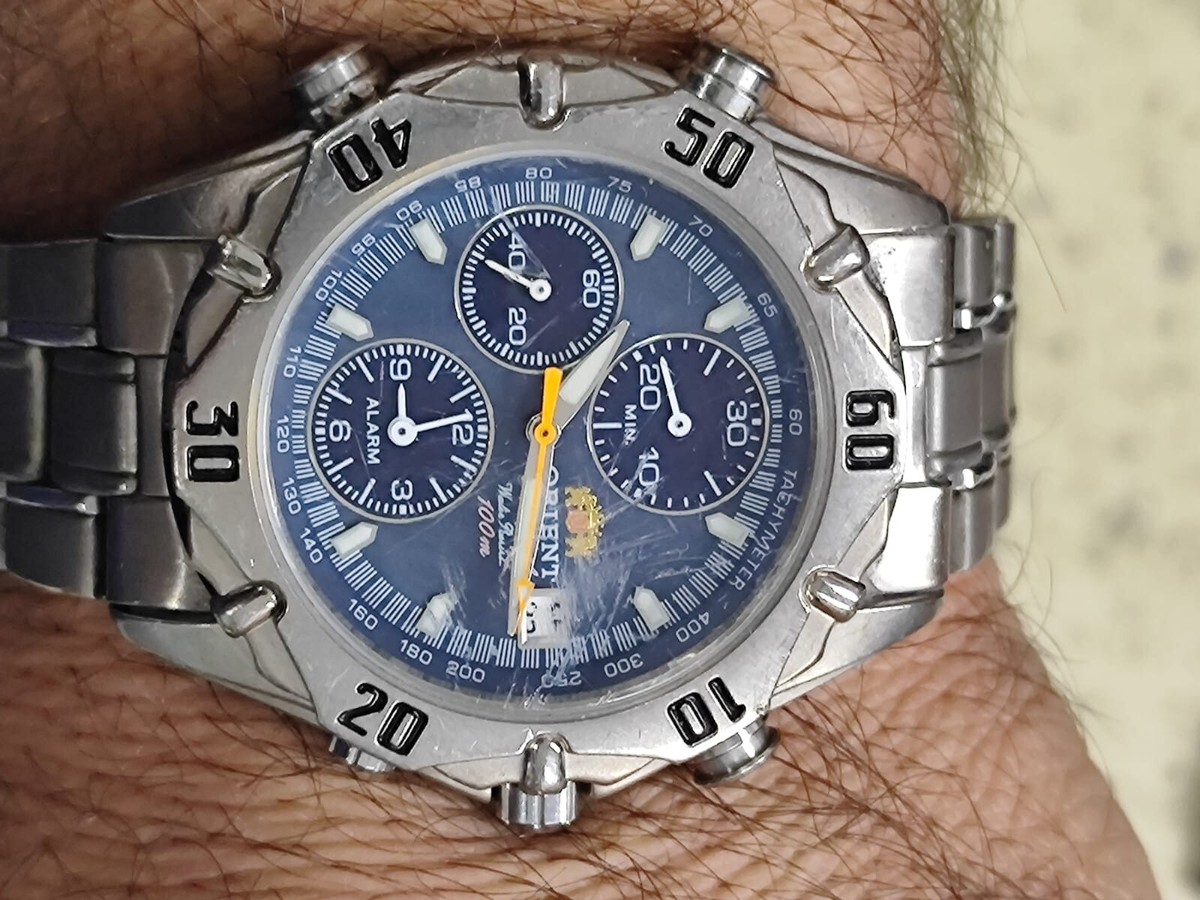 【良品】ORIENT オリエント TA0G-C00 防水 クロノグラフ 腕時計 Vintage TITANIUM ORIENT TA0G-C00 Chronograph, Date, Alarm