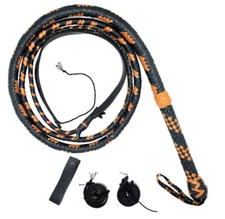 Cowhide Bull WHIP 04 TO 16 FEET Long 16 Plaits Black-Orange Indiana Jones Whip