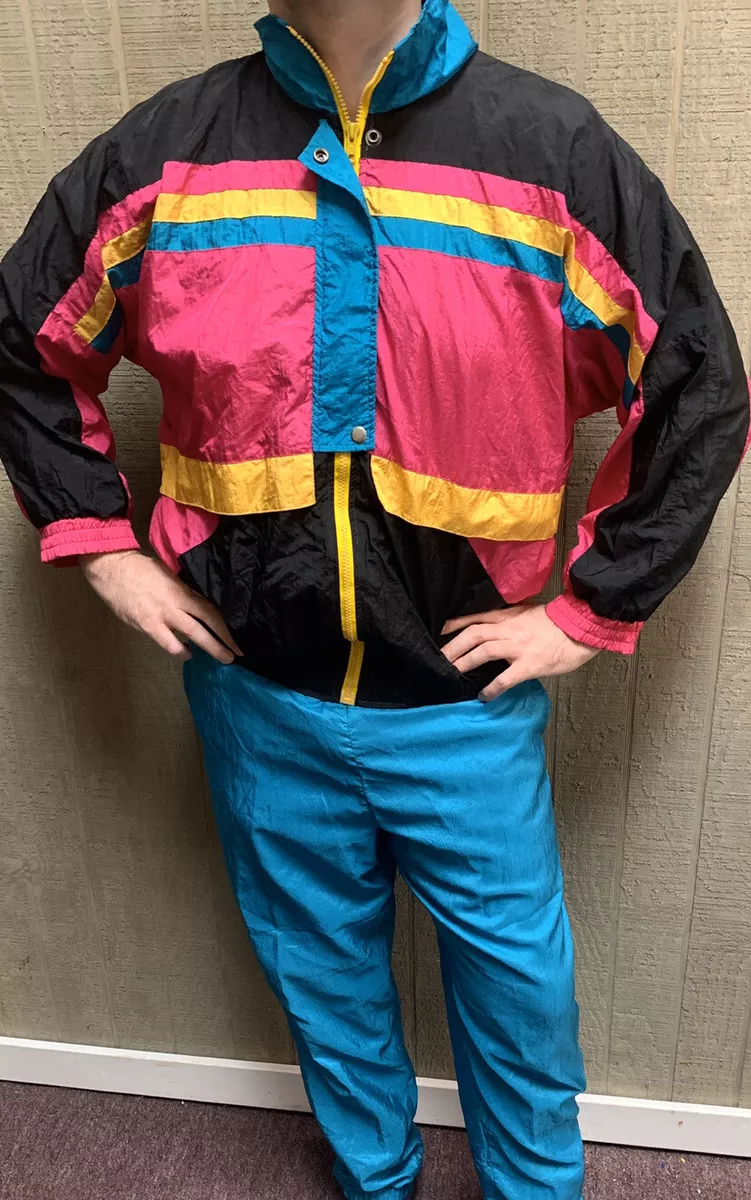 Vtg Natural Issue Windbreaker Tracksuit Neon Pink 80's 90's Jacket L /  Pants M