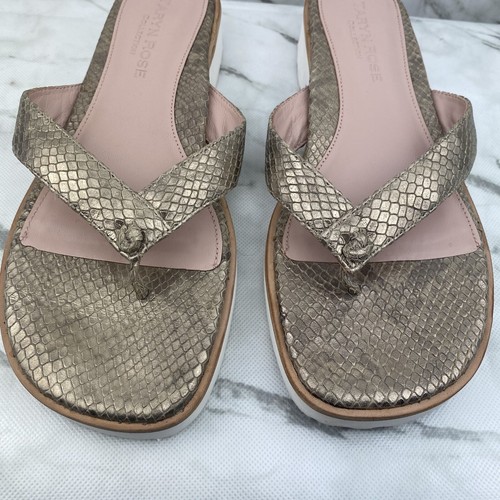 Taryn Rose Taziana Gold Snake Print Leather Thong Sandals/Slides Sz 9 - Picture 2 of 10