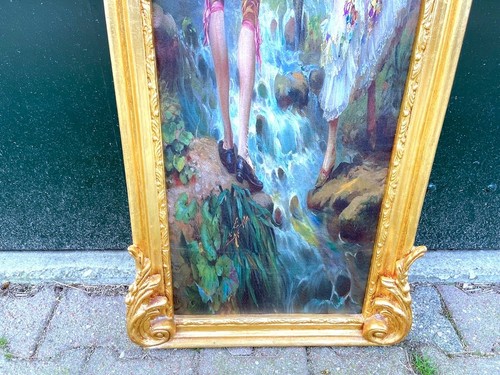 Rahmen Louis XVI Blattgold Französisch Vintage Pastoral Stoff Wandkunst 4er Set - Bild 6 von 16