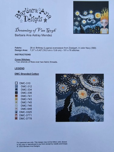 Dreaming of Van Gogh - Cross Stitch Pattern from Barbara Ana Designs - Picture 2 of 2