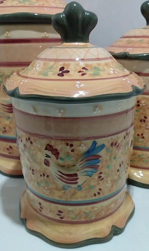 Set of 3 Bella Casa by Ganz Ceramic Chicken/Rooster Canisters w/Lids - Picture 3 of 9