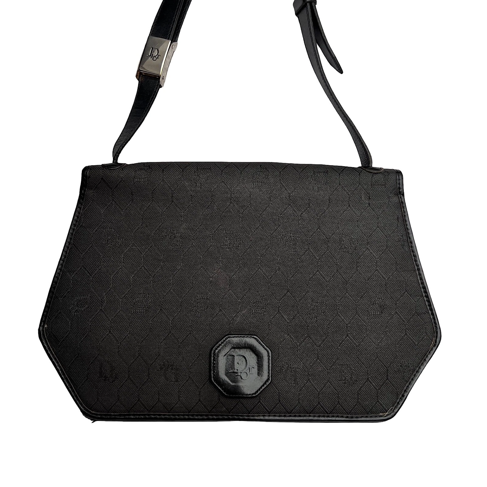 Sac bandoulière Christian Dior logo bandoulière noir nid d'abeille monogramme vintage