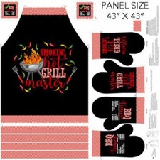 Smokin Hot  Grill Cooking Apron and Mitts Cotton Quilting Fabric Panel