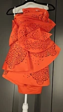 Leedy Orange Laser Cutout Unique Ruffle Formal Dress