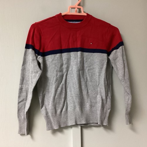Tommy Hilfiger Boys Cotton Gray Red Striped Long Sleeve Sweater Size S (8-10) - Picture 4 of 17