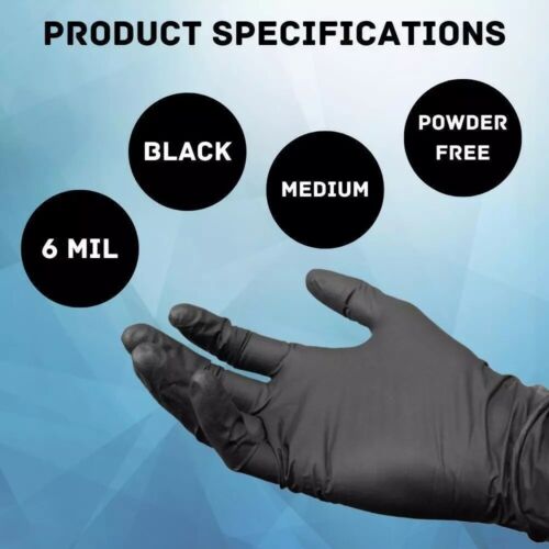 Medium 6 Mil Textured Black Nitrile Exam Powder Free Gloves 100 Pieces - Picture 2 of 5