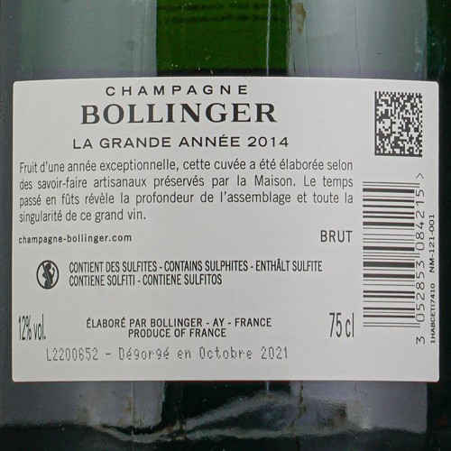 Bollinger vente en gros Grand Annee Vintage Champagne 2014 in Wooden Presentation Gift Box