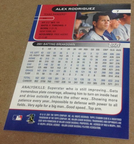 Scheda ALEX RODRIGUEZ 2002 Topps STADIUM CLUB #7 quasi nuova-MT - Foto 2 di 2