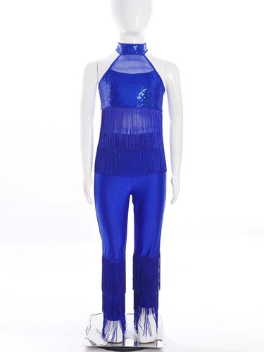 Kids Girls Rompers Halter Bodysuit Disco Jumpsuit Latin Leotard Dance Outfit - Picture 12 of 81