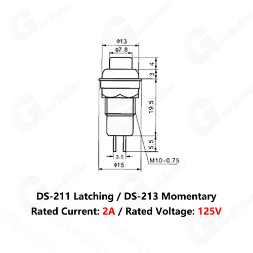 2A 125V Push Button ON-OFF Switch 10mm Round Latching SPST For Car Dash Boat - Picture 2 of 21