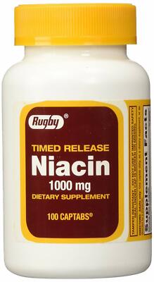 Rugby Niacin 1000 mg. 100 Tablets (Set of 2 Bottles of 100)