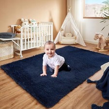 Area Rugs for Bedroom Living Room, 4x6 Rug, Dark Blue, Fluffy Fuzzy Carpet