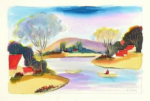 Moshe Leider-Untitled(2)-Original Mixed Media Watercolor/Paper/Hand Signed/COA - 第 1/7 張圖片