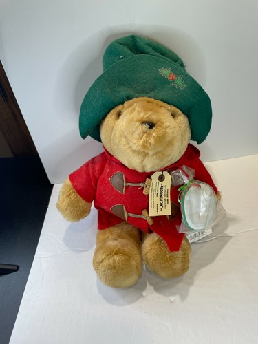 Vintage 1994 Paddington Bär Plüsch Weihnachten Stofftier roter Mantel mit Etikett - Bild 2 von 9