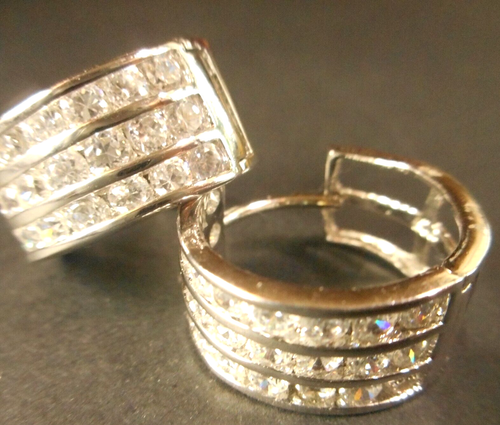 Pendientes de aro abragie de 1,2 pulgadas de circonio cúbico de plata esterlina 925 - Imagen 6 de 6