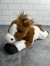 FAO Schwarz Pony Plush 14 inch Stuffed Animal Brown White Lying Down