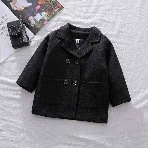 Autumn Winter Boys Jacket Solid Lapel Double Woollen Overcoat for 2-6 Years Boys - Picture 13 of 27