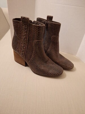 Women's Korks Ankle Boots Leyland Brown Leather Snakeskin Block Heel Size  6M