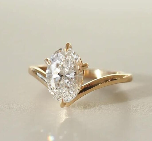 3 CT Oval Cut Lab Grown Diamond Solitaire Engagement Ring Solid 14K Yellow Gold - Picture 2 of 8